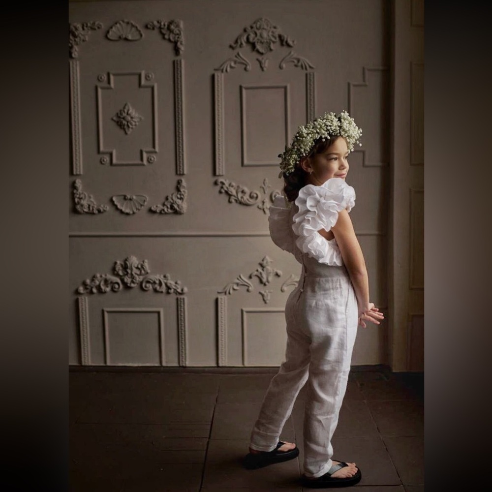 NWOT White boho flower girl romper with ruffle